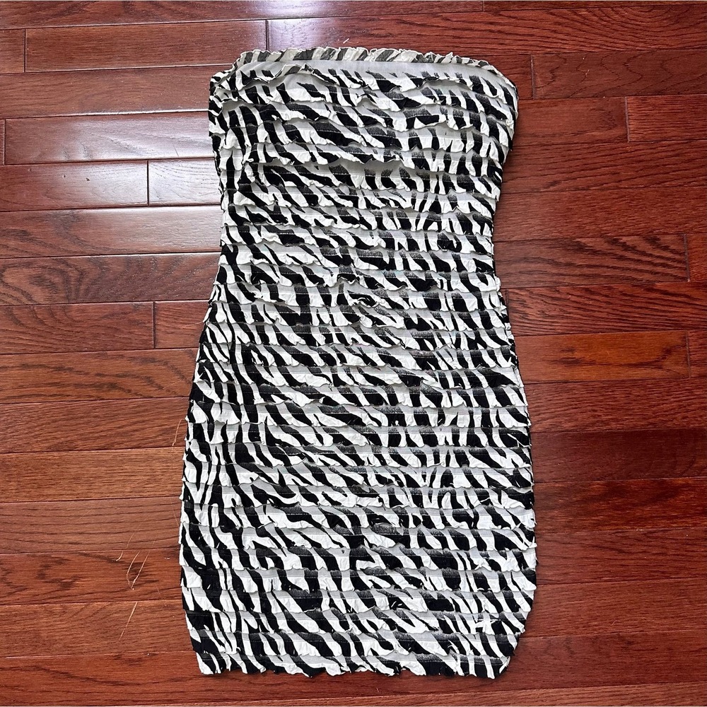 Vintage Love Tease Black White Zebra Animal Print Sexy Strapless Mini Dress